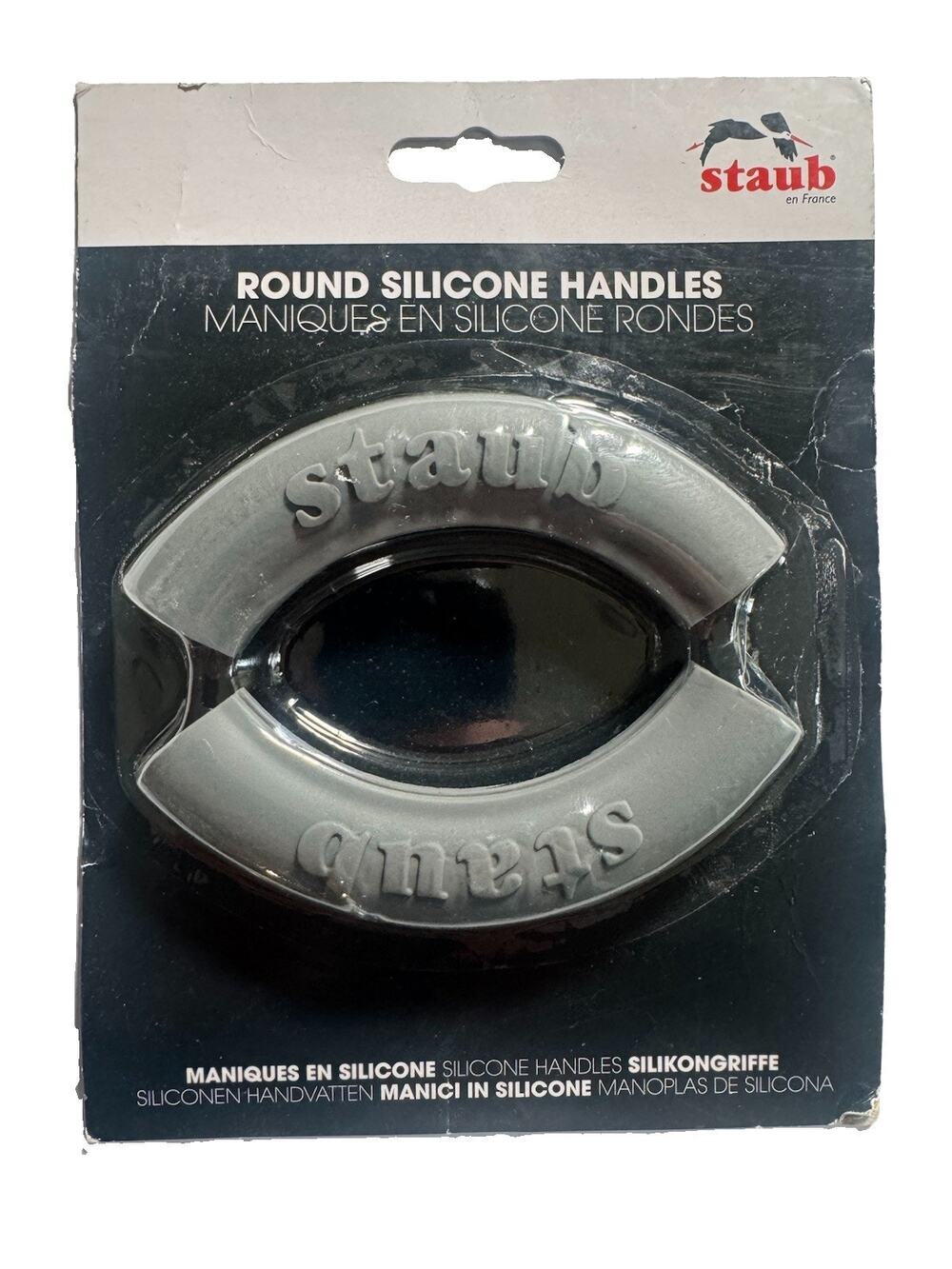 Staub Round Silicone Handles 2 Pack Gray Heat Resistant New